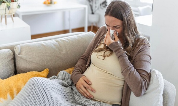 L'exposition au plomb et les fièvres pendant la grossesse peuvent entraîner l'autisme: photo femme enceinte sur un canapé